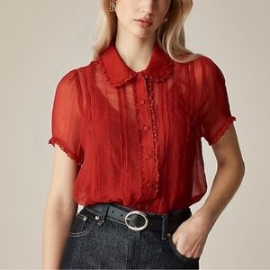 J.Crew Sheer lace-trim button-up shirt NWT